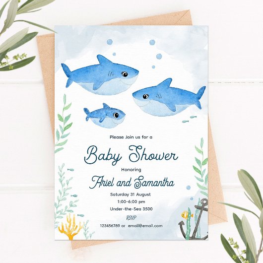 Invitation Baby shower lesbienne avec des requins mignons