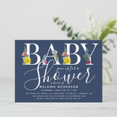 Invitation Baby Shower Lettre Alphabet Floral (Debout devant)