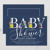 Invitation Baby Shower Lettre Alphabet Floral (Devant / Derrière)