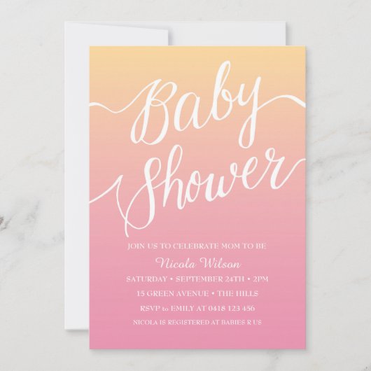 Invitation Baby shower lettres main rose (Devant)