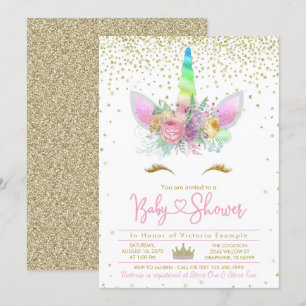 Invitation Baby Shower Licorne Arc-en-ciel