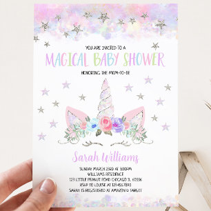 Invitation Baby Shower Licorne Argent Violet