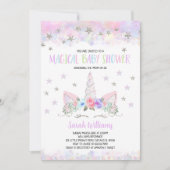 Invitation Baby Shower Licorne Argent Violet (Devant)