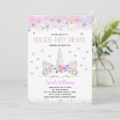 Invitation Baby Shower Licorne Argent Violet (Debout devant)