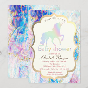 Invitation Baby Shower Licorne Holographique Opale
