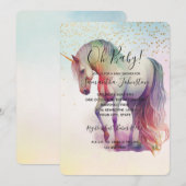 Invitation Baby Shower Licorne Paillettes Confettis Dorés (Devant / Derrière)