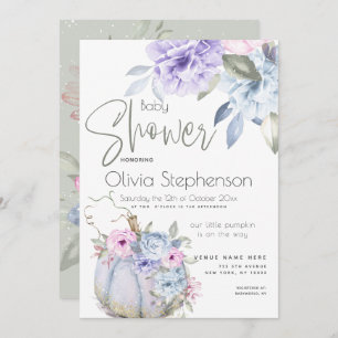 Invitation Baby shower Lilac Blue Citrouille Peony Floral Inv