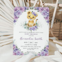 Baby shower Lilac Floral Adorable Lion Cub
