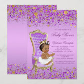 Invitation Baby shower Lilac Gold Ethnic Princess (Devant / Derrière)