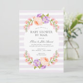 Invitation Baby shower Lilac Stripe et Bloom par courrier (Debout devant)