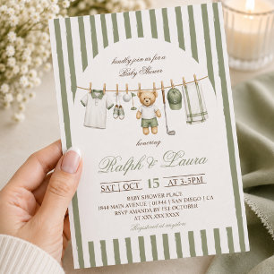 Invitation Baby Shower Linge à vêtements Ours de golf