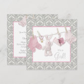 Invitation Baby Shower Linge Rose (Devant / Derrière)