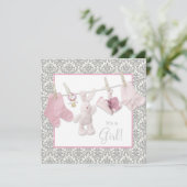 Invitation Baby Shower Linge Rose (Debout devant)