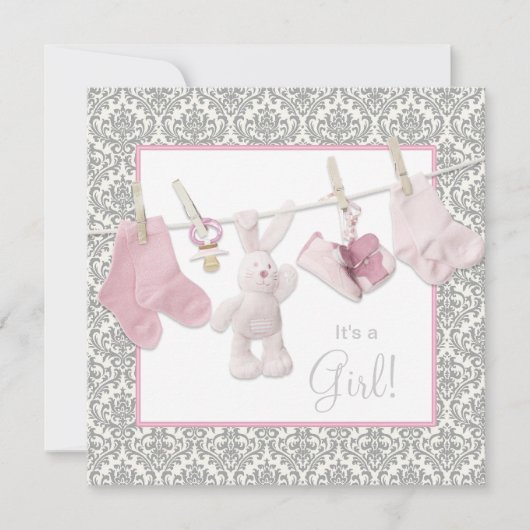 Invitation Baby Shower Linge Rose (Devant)