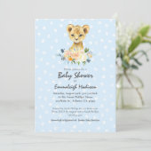 Invitation Baby shower Lion Cub Floral Bleu (Debout devant)