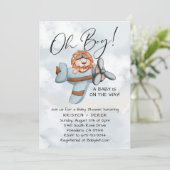 Invitation Baby shower Lion d'avion vintage (Debout devant)