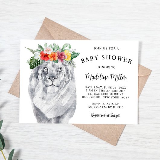 Invitation Baby shower Lion Tropical Safari