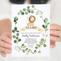 Invitation Baby shower Lion vert
