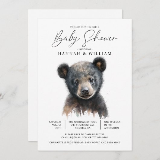 Invitation Baby shower Little Bear Cub (Devant / Derrière)