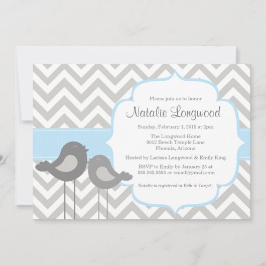 Invitation Baby shower Little Bird Chevron (Devant)
