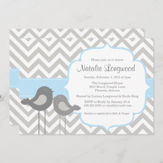 Invitation Baby shower Little Bird Chevron (Devant / Derrière)