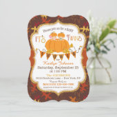 Invitation Baby shower Little Citrouille Twins Fall Leaves (Debout devant)