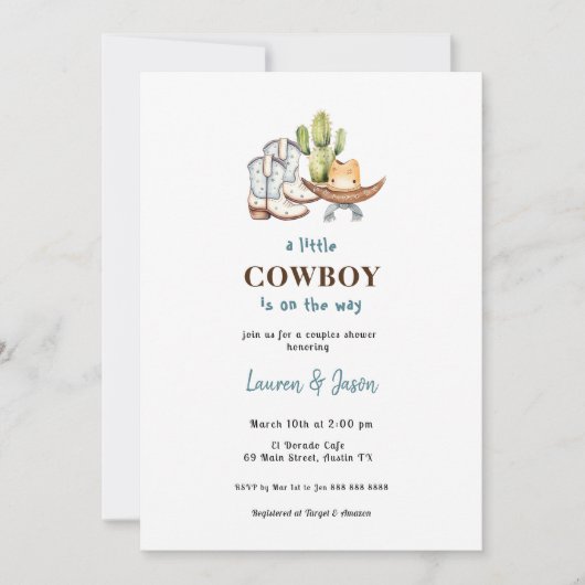 Invitation Baby shower Little Cowboy (Devant)