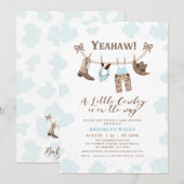 Invitation Baby shower Little Cowboy Brown bleu moderne (Devant / Derrière)