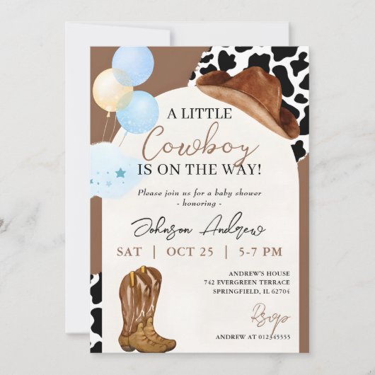 Invitation Baby shower Little Cowboy numérique personnel (Devant)