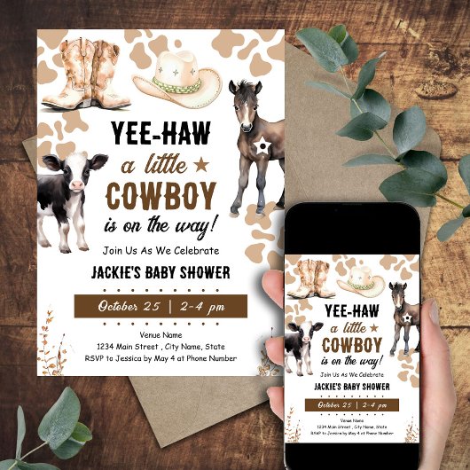 Invitation Baby shower Little Cowboy Rodeo Animaux