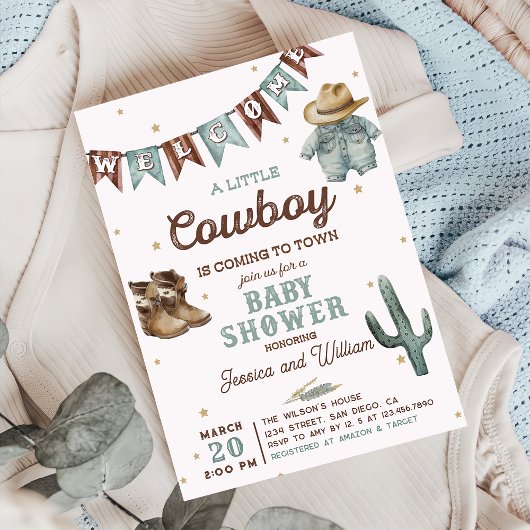 Invitation Baby shower Little Cowboy Wild West Boy