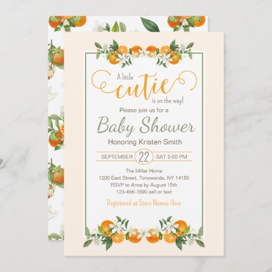Invitation Baby shower Little Cutie (Devant / Derrière)