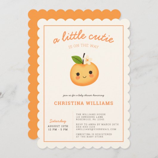 Invitation Baby shower Little Cutie (Devant / Derrière)