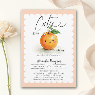 Invitation Baby shower Little Cutie Heart Orange Floral Blush