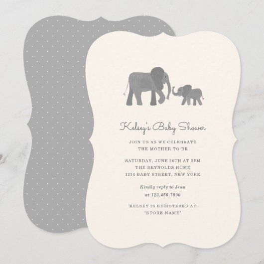Invitation Baby shower Little Elephant (Devant / Derrière)
