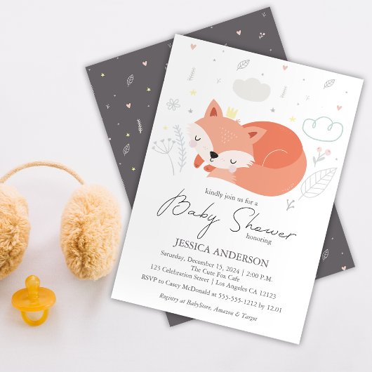 Invitation Baby shower Little Fox mignon