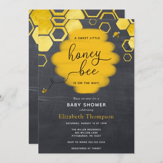 Invitation Baby shower Little Honey Bee Boy (Devant / Derrière)