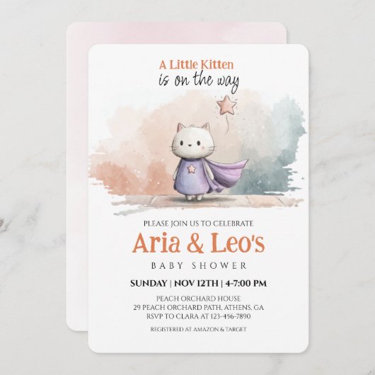 Invitation Baby shower Little Kitten pour fille (Devant / Derrière)