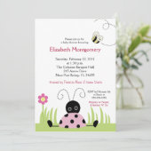 Invitation Baby shower Little Ladybug (rose) 5x7 (Debout devant)