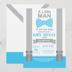 Invitation Baby shower Little Man Bleu et gris