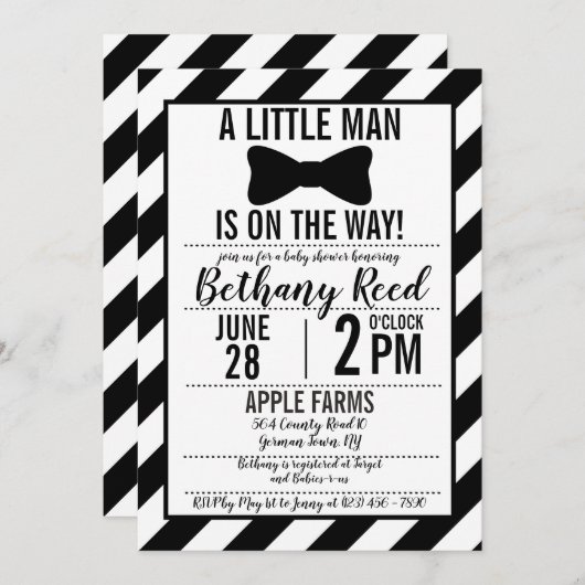 Invitation Baby shower Little Man Bowtie (Devant / Derrière)