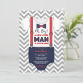 Invitation Baby shower Little Man Boy, bleu marine et rouge (Debout devant)