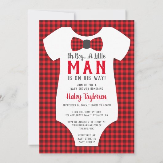 Invitation Baby shower Little Man, Buffalo Plaid (Devant)