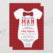 Invitation Baby shower Little Man, Buffalo Plaid (Devant / Derrière)