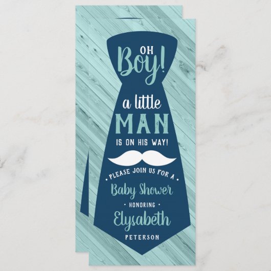 Invitation Baby shower Little Man, Cravate, Marine (Devant / Derrière)