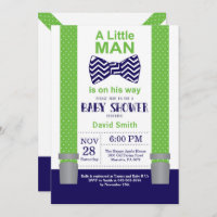 Invitation Baby shower Little Man Marine Blue Gree