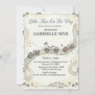 Invitation Baby shower Little Man On The Way voiture de cours