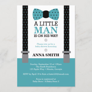 Invitation Baby shower Little Man, Turquoise et no