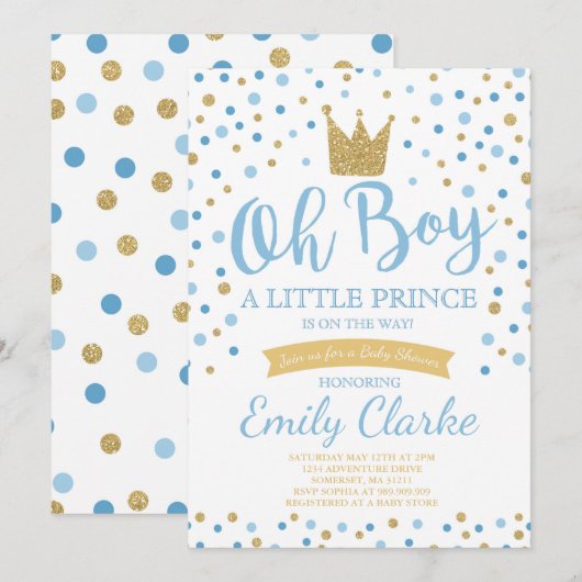 Invitation Baby shower Little Prince Douche royale (Devant / Derrière)