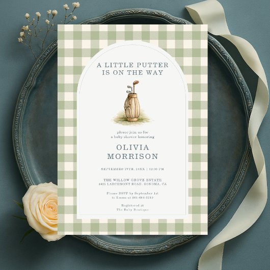 Invitation Baby Shower Little Putter Golf Gingham